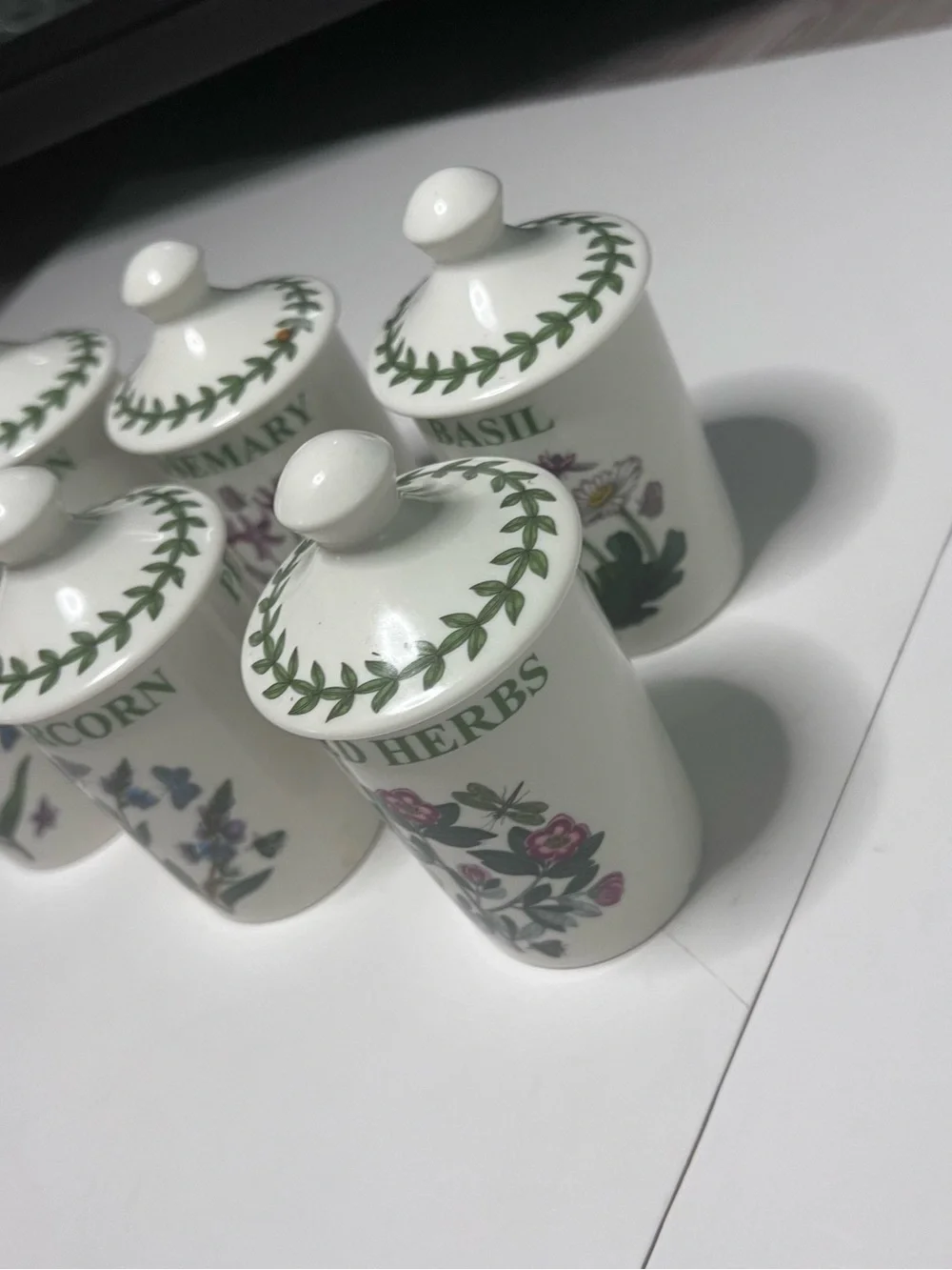 Portmeirion Botanical Herb Porcelain Spice Jars in White and Green
